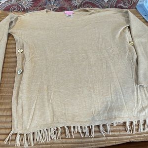 Tan lightweight sweater with gold buttons